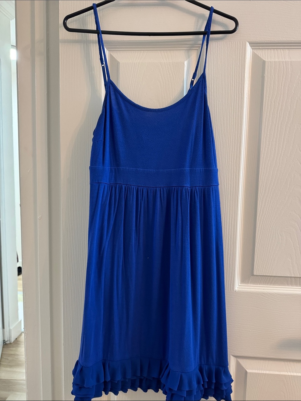 Express Royal Blue Ruffled-Hem Spaghetti Strap Mini Dress